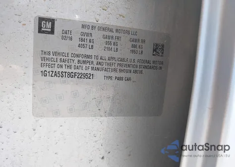 2016 Chevrolet Malibu L z USA, uszkodzony, nr VIN 1G1ZA5ST8GF229521